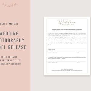 Könnte beinhalten: Ein druckbares Modellfreigabeformular für Hochzeitsfotografie mit weißem Hintergrund und schwarzem Text. Das Formular enthält Abschnitte für den Namen, die Unterschrift und das Datum des Kunden. Das Formular enthält auch einen Abschnitt für den Namen, die Unterschrift und das Datum des Fotografen.