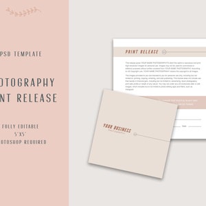 Print Release for Photographer, Print Release Form, Photography Release, Wedding Photography Form, Photoshop Template, Editable Template