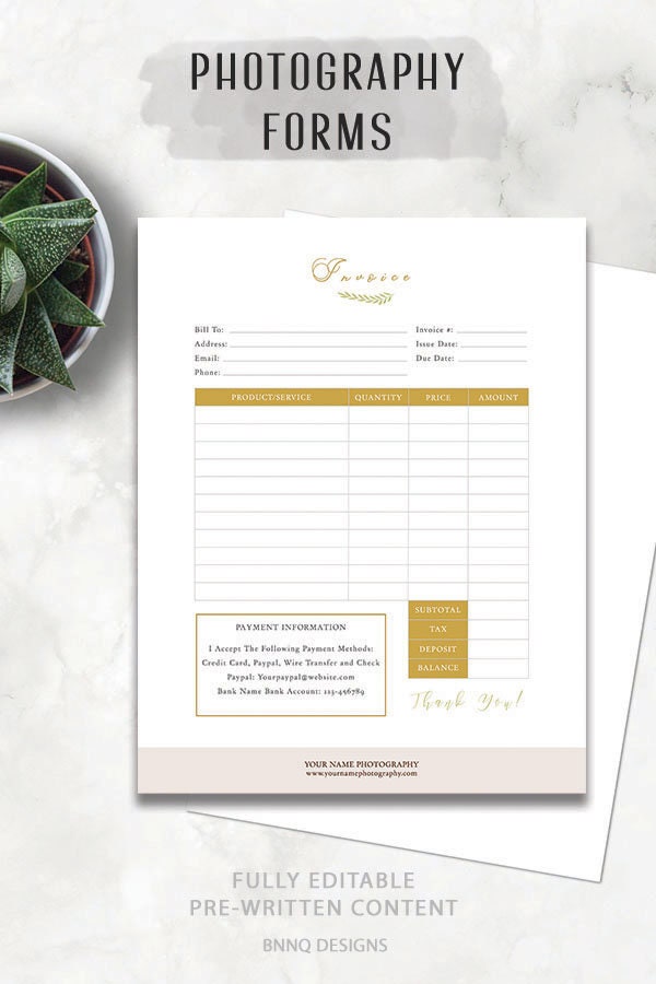 Invoice Template for Photography Pricing, Purchase Order Form ...