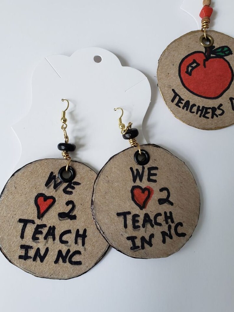 NC Teachers Teacher Appreciation Gifts Custom Teacher Earring Chipboard Teacher Earrings Teacher Gifts Red for Ed Teachers Rule