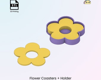 Flower Shaped Coaster Set & Holder, Cute Daisy Gift, Spring Home Decor  | STL Files For 3D Printing