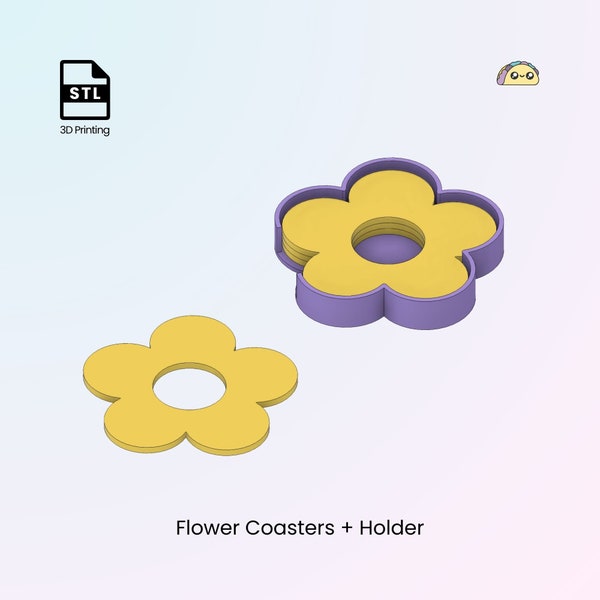 Flower Shaped Coaster Set & Holder, Cute Daisy Gift, Spring Home Decor  | STL Files For 3D Printing