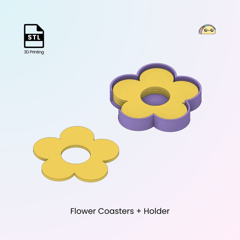 Flower Shaped Coaster Set & Holder, Cute Daisy Gift, Spring Home Decor STL Files For 3D Printing image 1