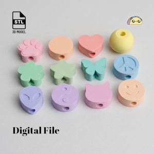 Conjunto de 12 contas para cordão (impressão 3D) | Pingentes para moletom com cadarço (download digital)