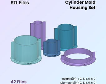 Cylinder Mold Housing - 2 Part Master, Make Your Own Moulds, 42 Sizes | STL Files For 3D Printing