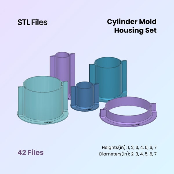 Cylinder Mold Housing - 2 Part Master, Make Your Own Moulds, 42 Sizes | STL Files For 3D Printing