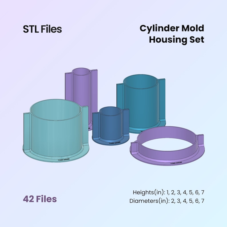 Cylinder Mold Housing 2 Part Master, Make Your Own Moulds, 42 Sizes STL Files For 3D Printing image 1