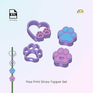 Dog Paw Print Straw Topper Set: Stanley Cup Tumbler (3D Printable STL Files)