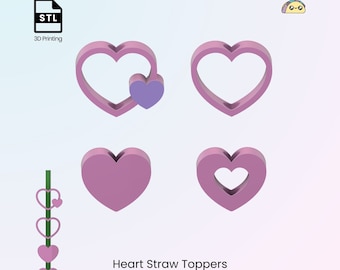 Heart Straw Toppers (Set of 4), Stanley Cup Straw Charms for Tumblers | STL Files For 3D Printing