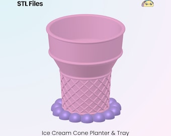 Ice Cream Cone Planter & Drip Tray, Cute Succulant Plant Box, Home Decore 3D Models | STL Files For 3D Printing