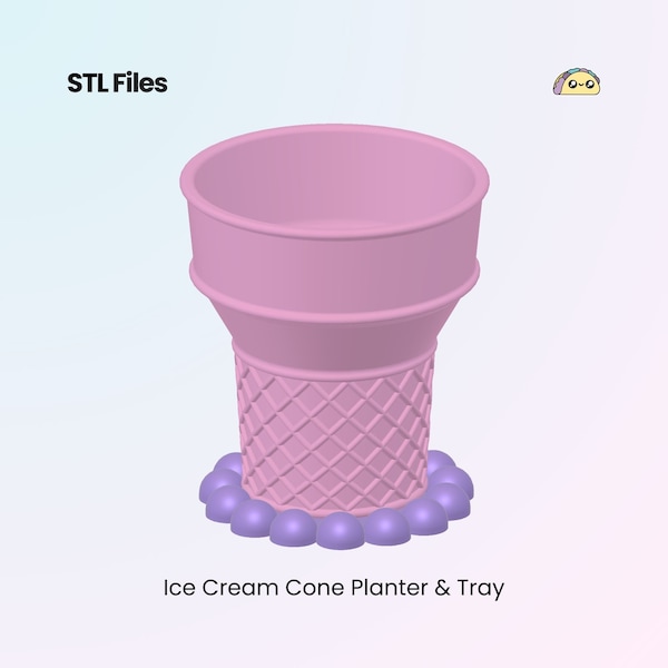 Ice Cream Cone Planter & Drip Tray, Cute Succulant Plant Box, Home Decore 3D Models | STL Files For 3D Printing