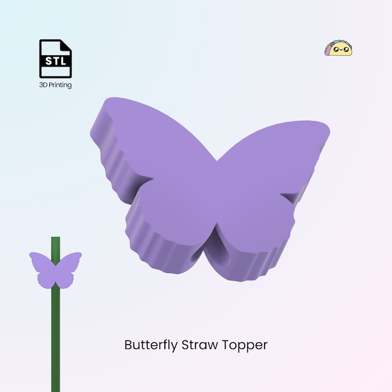 Butterfly Straw Topper, Stanley Drink Accessories, Cute Straw Charm, Tumbler Gifts, 3 Straw Sizes STL Files for 3D Printing image 1