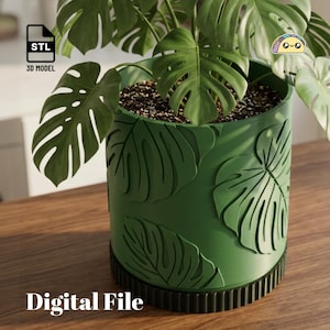 Monstera Planter STL Files: 3D Printable Plant Pot with Tray (Digital Download)