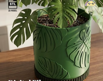 Fichiers STL pour pot de Monstera : Pot de fleurs imprimable en 3D avec soucoupe (Téléchargement numérique)