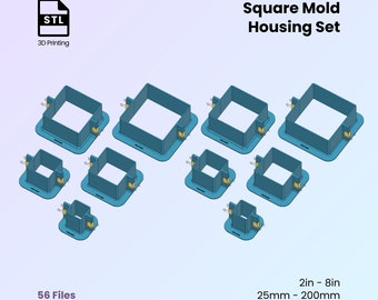 Square Mold Housing, 2 Part Master, Make Your Own Silicone Moulds, 56 Sizes | STL Files For 3D Printing