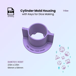 D20 behuizing voor dobbelsteenvorm met TOETSEN, maak dobbelstenen met scherpe randen, 2-delige cilindervorm, 3D-afdrukbare bestanden voor 3D-printen 2,5 x 2,5 inch