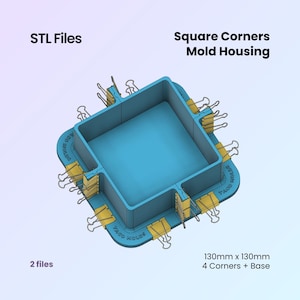 Square Mold Housing (4 Corners) STL Files, Reusable Mold Box, Silicone Mold Making Tools | 3D Printable Files For 3D Printing