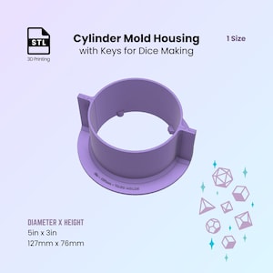 Cilindervormbehuizing voor dobbelstenen met TOETSEN, dobbelsteenvormen maken met scherpe rand, hars niet-corrigeren, 2-delige master, 3D-afdrukbare bestanden voor 3D-printen 127 mm/5 in