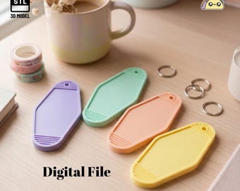 Blank Hotel Key Tag STL Files: 3D Printable Keychain (Digital Download)