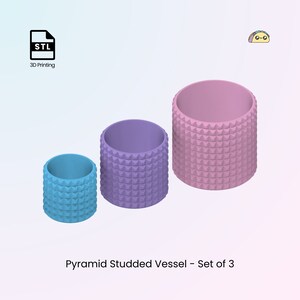 STL-filer med pyramidbesatta kärl: 3D-utskrivbar vas/hållare i 3 storlekar (digital nedladdning)