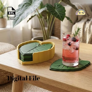 Arquivos STL para porta-copos e suporte em formato de folha de Alocasia – Porta-copos com plantas tropicais, multicoloridos, download digital