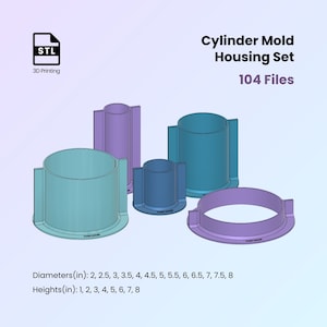Fichiers STL pour boîtier de moule cylindrique | Master 2, fabriquez vos propres moules en silicone, 104 tailles | Fichiers imprimables en 3D pour l'impression 3D