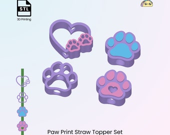 Dog Paw Straw Topper (Set of 4), Paw Print Straw Cover Stanley Cup, Straw Buddy Gift for Tumblers | STL Files For 3D Printing