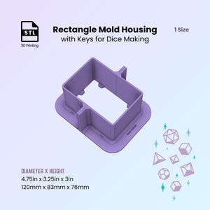 Rechthoekige behuizing dobbelsteen + TOETSEN, dobbelsteenvormen met scherpe rand maken, hars niet bekend, 2-delige master, 3D-afdrukbare bestanden voor 3D-printen 120 mm/4,75 in