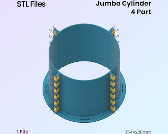 Jumbo Cylinder Mold Housing - 4 Part Master, Make Your Own Silicone Moulds - 254mm | STL File For 3D Printing