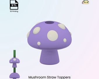 Mushroom Straw Topper, Fungi Straw Charm for Stanley Cup Tumblers (Set of 2) - STL Files for 3D Printing