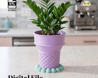 Ice Cream Cone Planter STL Files: 3D Printable Succulent Pot (Digital Download)