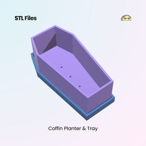 Coffin Shaped Planter Box & Tray STL Files, Casket, Halloween Succulent Planter, 4 STL Files | 3D Printable Files For 3D Printing