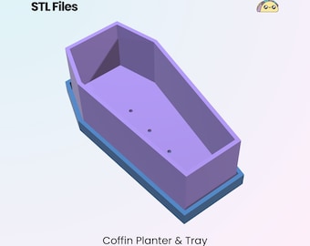 Coffin Shaped Planter Box & Tray STL Files, Casket, Halloween Succulent Planter, 4 STL Files | 3D Printable Files For 3D Printing