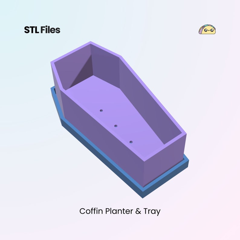 Coffin Shaped Planter Box & Tray, Halloween Succulent Planter, 4 Files STL Files For 3D Printing image 1