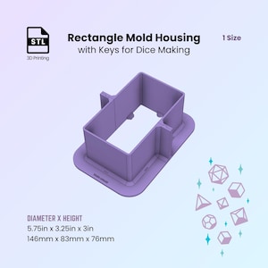 Rechthoekige behuizing dobbelsteen + TOETSEN, dobbelsteenvormen met scherpe rand maken, hars niet bekend, 2-delige master, 3D-afdrukbare bestanden voor 3D-printen 146 mm/5,75 in