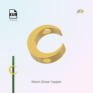 Op de afbeelding: Een gouden halve maan strooiseltopper. De topper heeft twee gaten aan beide zijden.  Moon Straw Topper.