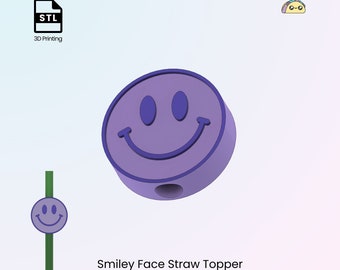 Smiley Face Straw Topper, Happy Straw Charm for Stanley Cup Tumblers - STL Files for 3D Printing