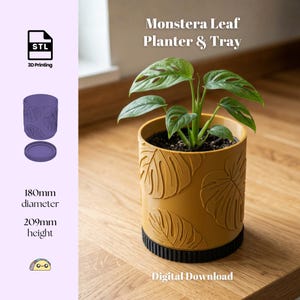 Archivos STL de maceta Monstera: Maceta imprimible en 3D con bandeja (descarga digital)