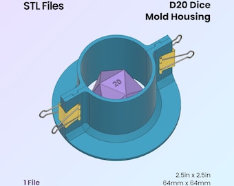 D20 Dice Cylinder Mold Housing [64mm] Digital STL File For 3D Printing Make Sharp Edge Dice Moulds Resin DND