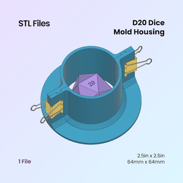 D20 Dice Cylinder Mold Housing [64mm], Make Sharp Edge Dice Moulds, Resin DND, 2 Part Master | STL Files For 3D Printing