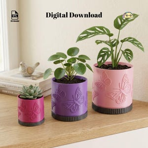 Butterfly Planter STL Files | 3 Sizes | 3D Printable Plant Pot with Tray (Digital Download)