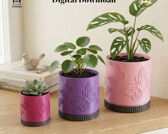 Butterfly Planter STL Files | 3 Sizes | 3D Printable Plant Pot with Tray (Digital Download)
