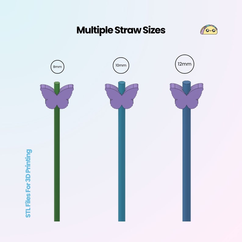 Butterfly Straw Topper, Stanley Drink Accessories, Cute Straw Charm, Tumbler Gifts, 3 Straw Sizes STL Files for 3D Printing image 3