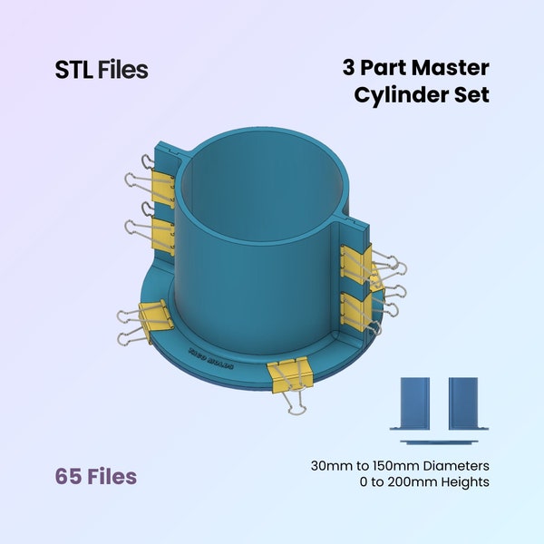 Cylinder Mold Housing, 65 files, 3 Part Master with Bottom Base, Make Your Silicone Own Moulds | STL Files For 3D Printing