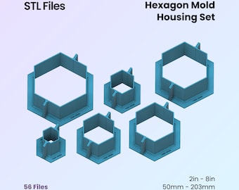 Hexagon Mold Housing - 2 Part Master, Make Your Own Moulds - 56 Sizes | STL Files For 3D Printing