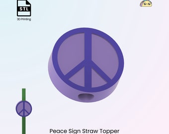 Peace Sign Straw Topper, Retro Straw Charm for Stanley Cup Tumblers - STL Files for 3D Printing