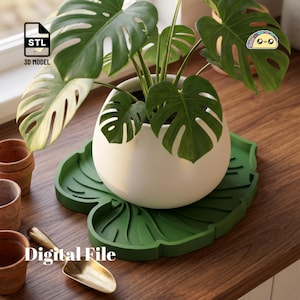 Monstera Leaf Drip Tray STL, Planter Saucer 3D Print, Tropical Tray, 3 Sizes (Digital Download)