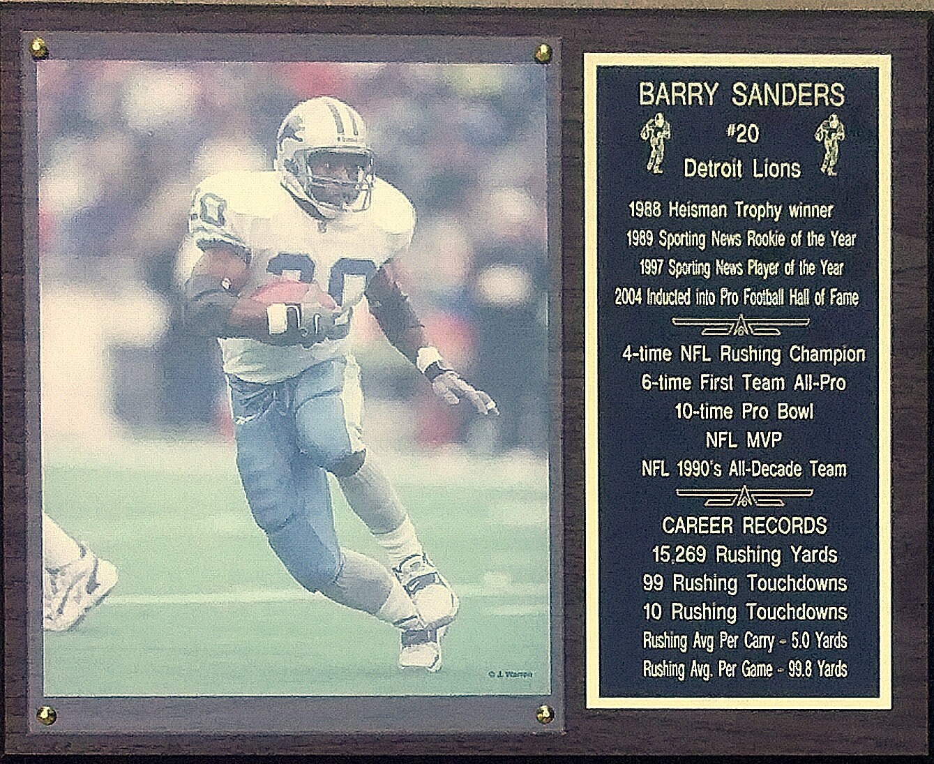Barry Sanders Detroit Lions 12x15 Stats Plaque Etsy