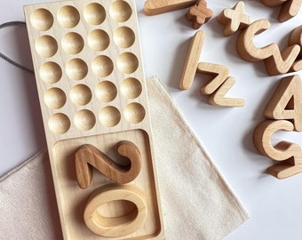 Handmade Wooden Number Tray: Waldorf Educational Toy with Math Frame 1-20