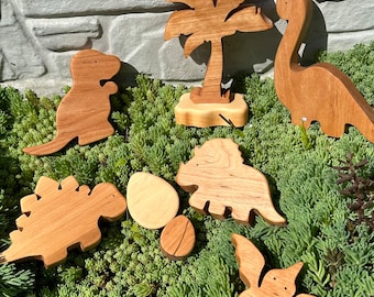 Hand carved Wooden Dinosaur Toy Set Waldorf Style Dino Wood Dinolover gift